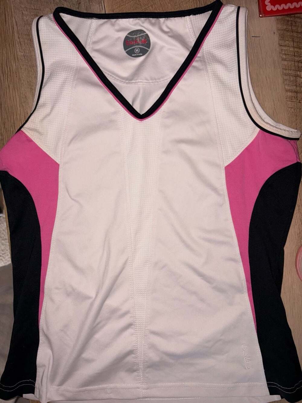 Bollé Womens White Pink Black Colorblock V-Neck Athletic Tennis Tank Top Size M